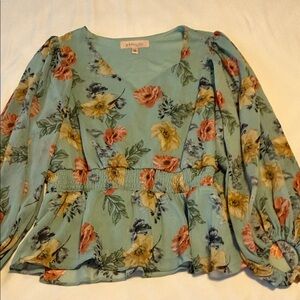 Philosophy Floral Blouse in Teal and Yellow